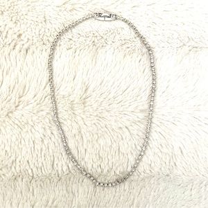 Joel Mazer Jewelry Vintage Silver Necklace with Clear Stones 14 inch